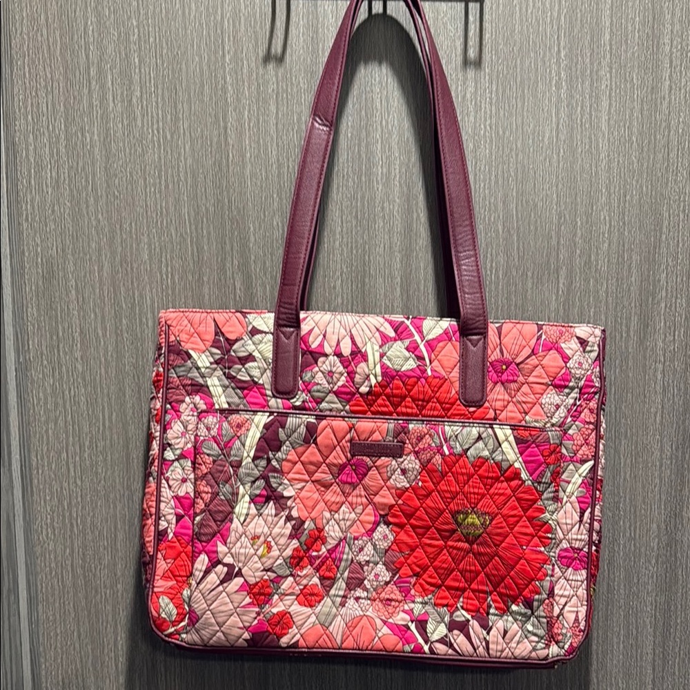 Vibrant Pink and Red Floral Vera Bradley Tote Bag